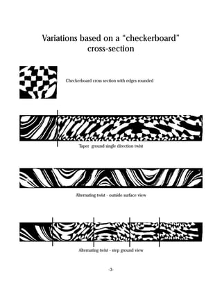 Variations based on a “checkerboard”
             cross-section


      Checkerboard cross section with edges rounded




            Taper ground single direction twist




           Alternating twist - outside surface view




            Alternating twist - step ground view



                             -3-
 