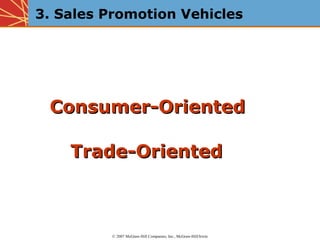 3. Sales Promotion Vehicles




 Consumer-Oriented

    Trade-Oriented



          © 2007 McGraw-Hill Companies, Inc., McGraw-Hill/Irwin
 