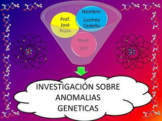 Nivel:
XICI
Prof.
José
Rojas
Nombre:
Luzmey
Cedeño
INVESTIGACIÓN SOBRE
ANOMALIAS
GENETICAS
 