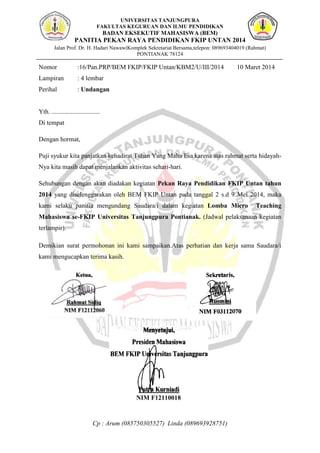 Surat Undangan Ketentuan Serta Formulir Pendaftaran Lomba Micro Teach