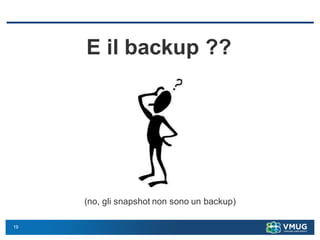 19
E il backup ??
(no, gli snapshot non sono un backup)
 