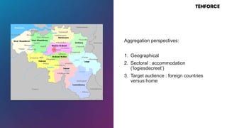 Aggregation perspectives:
1. Geographical
2. Sectoral : accommodation
(‘logiesdecreet’)
3. Target audience : foreign countries
versus home
 