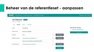 Beheer van de referentieset - aanpassen
 