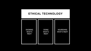 ETHICAL TECHNOLOGY
KNOWING
WHAT’S
RIGHT
DOING
WHAT’S
RIGHT
NOURISHING
WHAT’S RIGHT
 