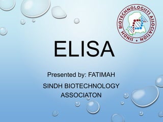 ELISA
Presented by: FATIMAH
SINDH BIOTECHNOLOGY
ASSOCIATON
 