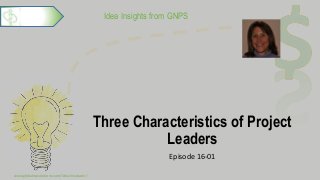 Idea Insights from GNPS
Three Characteristics of Project
Leaders
Episode 16-01
www.globalnpsolutions.com/idea-incubator/
1
 