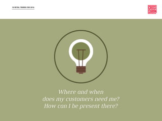 10 RETAIL TRENDS FOR 2016
Where and when
does my customers need me?
How can I be present there?
 