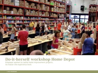 10 RETAIL TRENDS FOR 2016
Lorem Ipsum is simply dummy text of the printing and typesetting industry. Lorem Ipsum has been the
industry's standard dummy text ever since the 1500s, when an unknown printer took a galley of type and
scrambled it to make a type specimen book. It has survived not only ﬁve centuries, but also the leap into
electronic typesetting, remaining essentially unchanged. It was popularised in the 1960s with the release of
Letraset sheets containing Lorem Ipsum passages, and more recently with desktop publishing software like
Aldus PageMaker including versions of Lorem Ipsum.
Hier komt een titel
Do-it-herself workshop Home Depot
Empower women to tackle home improvement projects,
no matter the experience level. 
© 2016 CROSSMARKS
 