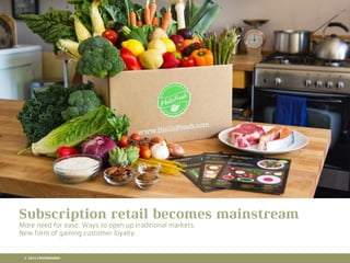 10 RETAIL TRENDS FOR 2016
Subscription retail becomes mainstream
More need for ease. Ways to open up traditional markets.
New form of gaining customer loyalty.
© 2016 CROSSMARKS
 