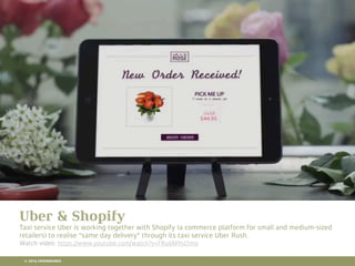 10 RETAIL TRENDS FOR 2016
Lorem Ipsum is simply dummy text of the printing and typesetting industry. Lorem Ipsum has been the
industry's standard dummy text ever since the 1500s, when an unknown printer took a galley of type and
scrambled it to make a type specimen book. It has survived not only ﬁve centuries, but also the leap into
electronic typesetting, remaining essentially unchanged. It was popularised in the 1960s with the release of
Letraset sheets containing Lorem Ipsum passages, and more recently with desktop publishing software like
Aldus PageMaker including versions of Lorem Ipsum.
Hier komt een titel
Uber & Shopify
Taxi service Uber is working together with Shopify (a commerce platform for small and medium-sized
retailers) to realise "same day delivery" through its taxi service Uber Rush.
Watch video: https://www.youtube.com/watch?v=FRu6M9sCfmo
© 2016 CROSSMARKS
 