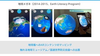 地球メガネ（2014-2015、Earth Literacy Program）
地球儀へのARコンテンツのマッピング
触れる地球ミュージアム／国連世界防災会議への出展
 