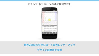 ジョルテ（2014、ジョルテ株式会社）
世界2600万ダウンロードのカレンダーアプリ
デザインの改善を支援
 