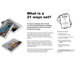 What is a
21 ways set?
21 ways to strategise and innovate
is a set of critical questions, checklists
and examples from all...