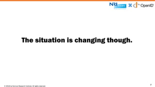 © 2016 by Nomura Research Institute. All rights reserved.
Copyright © 2016 Nat Sakimura. All Rights Reserved.
7
The situation is changing though.
7
 