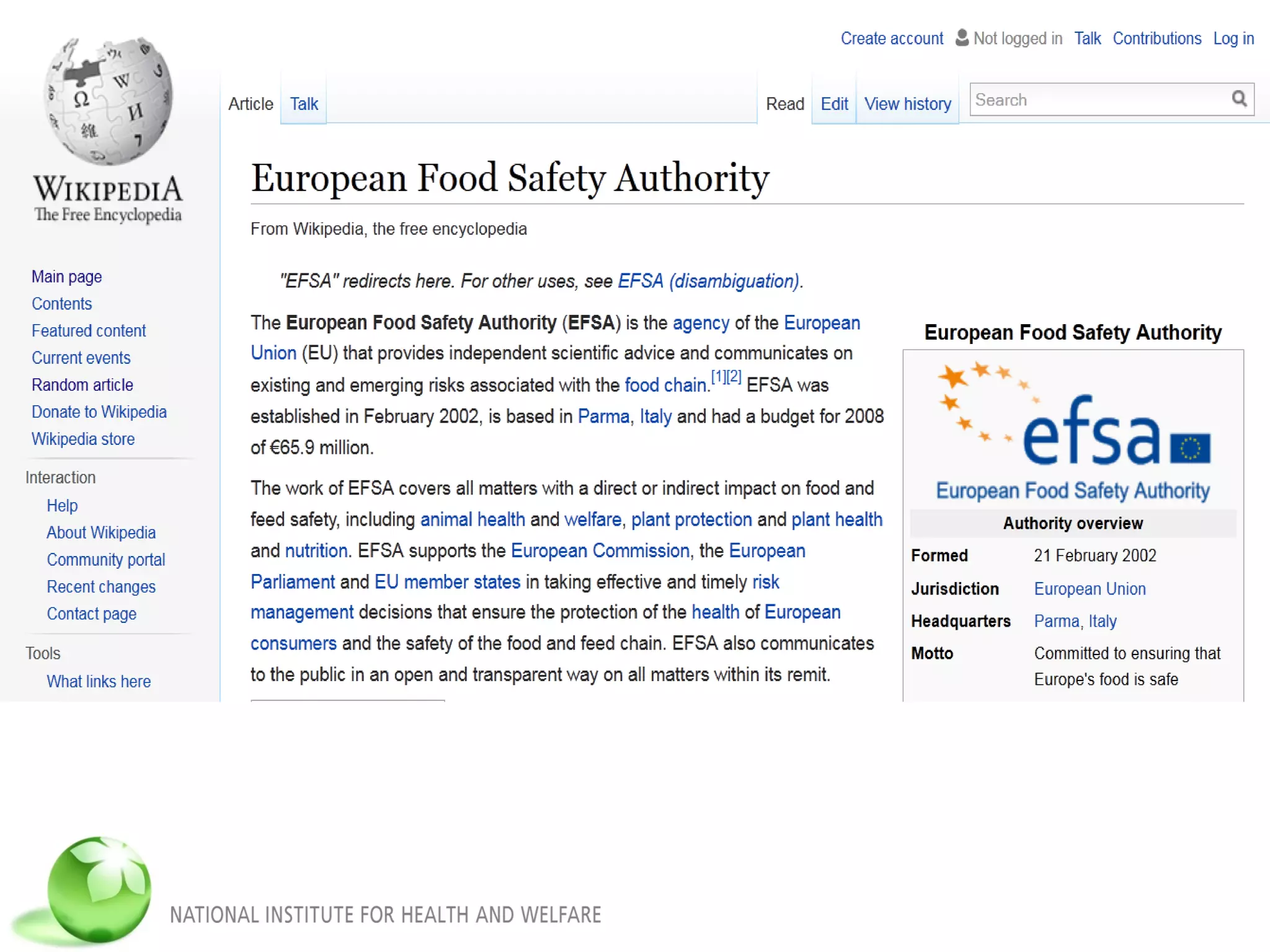 EFSA page in Wikipedia
 