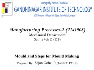 Manufacturing Processes-2 (2141908)
Mechanical Department
Sem.: 4th D (D2)
Mould and Steps for Mould Making
Prepared By: Sajan Gohel P. (160123119010)
 