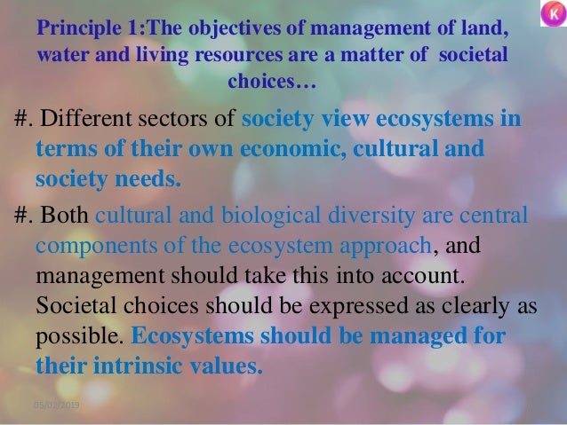 Principle 1:The objectives of management of land,
water and living resources are a matter of societal
choices…
#. Differen...