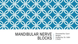MANDIBULAR NERVE
BLOCKS
Presented by: Gauri
Bargoti
Guided by: Dr. Vidhi
C.Rathi
 
