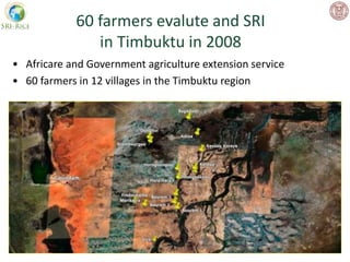 • Africare and Government agriculture extension service
• 60 farmers in 12 villages in the Timbuktu region
60 farmers eval...