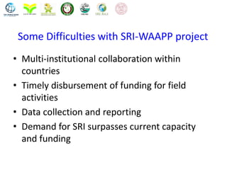 Some Difficulties with SRI-WAAPP project
• Multi-institutional collaboration within
countries
• Timely disbursement of fun...