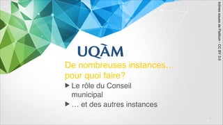De nombreuses instances…
pour quoi faire?!
▶ Le rôle du Conseil 
municipal!
▶ … et des autres instances
1
IcônesissuesdeFlatIcon-CCBY3.0
 