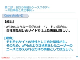 Copyright©2007-2016 Nyle Inc. All Rights Reserved. Tel：03-6409-6766 お問い合わせ：http://ml.seohacks.net/semnarpdfConfidential
第二部：まとめ及び質疑応答
ただ、この努力をした分だけ、
資産として自社サイトに蓄積されていくものです
58
 