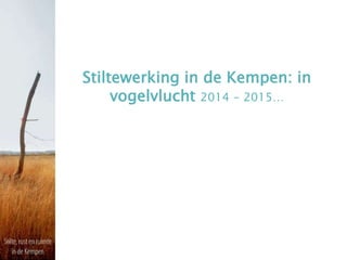 Stiltewerking in de Kempen: in
vogelvlucht 2014 - 2015…
 