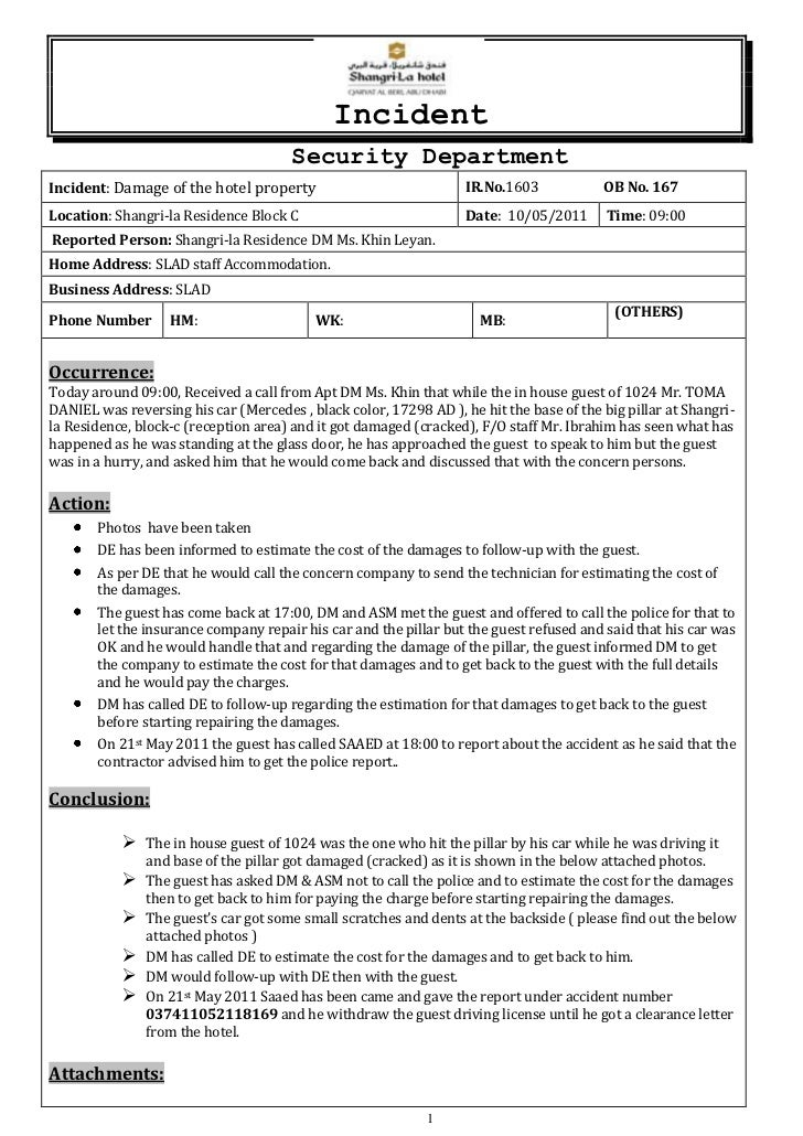 1603.damage of the hotel property