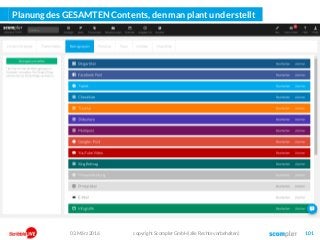 Planung des GESAMTEN Contents, den man plant und erstellt
copyright Scompler GmbH (alle Rechte vorbehalten) 10103. März 2016
 