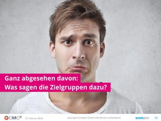 03. März 2016 copyright Scompler GmbH (alle Rechte vorbehalten) 21
Ganz viele Unternehmensteile produzieren Content…
Public
Relations
SEO
Klassisches
Marketing
Corporate
Publishing
Social Media
Digitales
Marketing
Vertrieb
Corporate
Communications
…
 