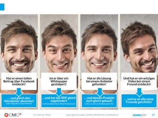 03. März 2016 copyright Scompler GmbH (alle Rechte vorbehalten) 27
Herausfinden, was „guter Content“ für Sie ist1.
Guten Content skalier- und wiederholbar machen2.
Sie haben dabei drei Aufgaben:
Ihre Organisation entsprechend umbauen3.
Und dabei Content Marketing systematisch angehen!
 