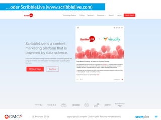 Und wie sieht das in der Praxis aus?
03. März 2016 copyright Scompler GmbH (alle Rechte vorbehalten) 68
Erst die Story
Dann die Themen
Protagonisten sind wichtig
Dann die Formate
Zum Schluss die Kanäle
 