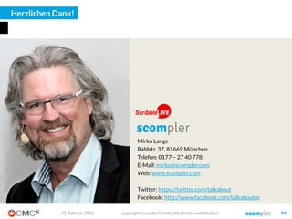 Aus der Content Planung heraus Briefings erstellen
03. März 2016 copyright Scompler GmbH (alle Rechte vorbehalten) 99
 