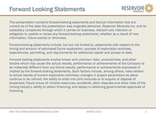 Project Look Back Look Forward Project Statement Example Reservoir Minerals Presentation - March 2016 | PDF