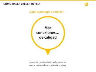 26
¿Cuál estrategia es mejor?
Más
conexiones…  
de calidad
recuerda que también influye en tu
marca personal con quién te rodeas
CÓMO HACER CRECER TU RED
 
