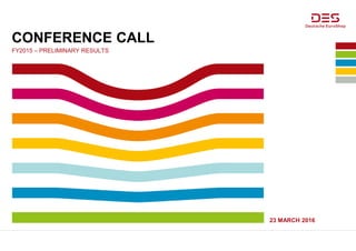 23 MARCH 2016
CONFERENCE CALL
FY2015 – PRELIMINARY RESULTS
 