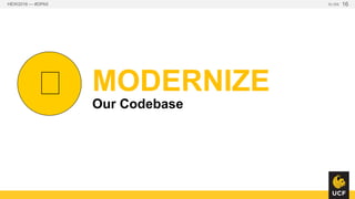 HEW2016 — #DPA5 SLIDE 16
0 MODERNIZE
Our Codebase
 