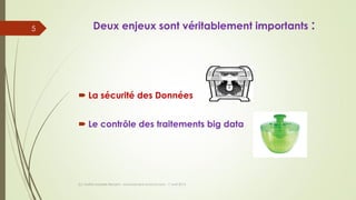 Deux enjeux sont véritablement importants :
 La sécurité des Données
 Le contrôle des traitements big data
(c) Maître Isabelle Renard - www.irenard-avocat.com - 7 avril 2016
5
 