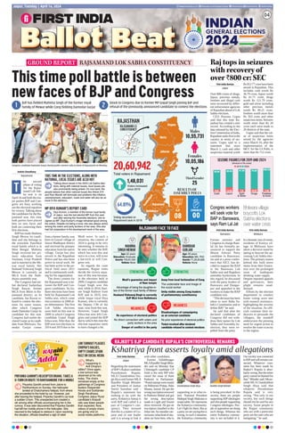 04
www.ﬁrstindia.co.in ﬁrstindia.co.in/epapers/jaipur theﬁrstindia theﬁrstindia theﬁrstindia
Jaipur, Tuesday | April 16, 2024
Ballot
Ballot
Ballot
Ballot
Ballot
Ballot
Ballot
Ballot
Ballot
Ballot
Ballot
Ballot
Ballot
Ballot
Ballot
Ballot
Ballot
Ballot
Ballot
Ballot
Ballot
Ballot
Ballot
Ballot
Ballot
Ballot
Ballot
Ballot
Ballot
Ballot
Ballot
Ballot
Ballot
Ballot
Ballot
Ballot
Ballot
Ballot
Ballot
Ballot
Ballot
Ballot
Ballot
Ballot
Ballot
Ballot
Ballot
Ballot
Ballot
Ballot
Ballot
Ballot
Ballot
Ballot
Ballot
Ballot
Ballot
Ballot
Ballot
Ballot
Ballot
Ballot
Ballot
Ballot
Ballot
Ballot
Ballot
Ballot
Ballot
Ballot
Ballot
Ballot
Ballot
Ballot
Ballot
Ballot
Ballot
Ballot
Ballot
Ballot
Ballot
Ballot
Ballot
Ballot
Ballot
Ballot
Ballot Beat
Beat
Beat
Beat
Beat
Beat
Beat
Beat
Beat
Beat
Beat
Beat
Beat
Beat
Beat
Beat
Beat
Beat
Beat
Beat
Beat
Beat
Beat
Beat
Beat
Beat
Beat
Beat
Beat
Beat
Beat
Beat
Beat
Beat
Beat
Beat
Beat
Beat
Beat
Beat
Beat
Beat
Beat
Beat
Beat
Beat
Beat
Beat
Beat
Beat
Beat
Beat
Beat
Beat
04
RAJSAMAND FACE TO FACE
Modi’s guarantee and impact
of Ram temple
Advantage of being the daughter-in-
law of the former royal family of Mewar
Husband Vishvaraj Singh is currently
BJP MLA from Nathdwara
Away from local factionalism of Cong
The undeniable face and image of
the social worker
Unity visible among Cong leaders
of parliamentary constituency
STRENGTHS STRENGTHS
Disadvantages of campaigning
as an external candidate
No prior experience of electoral politics
Ticket received after declared
candidate refused to contest elections
WEAKNESS
MAHIMA
SINGH MEWAR
Age: 52 years
Education: Graduate
Assets: `24,81,000
Vehicle: None
DAMODAR
GURJAR
Age: 59 years
Education: MA, PhD
Assets: `1,29,00,826
Vehicle: None
No experience of electoral politics
No direct connection with voters and
party workers in the area
Danger of conﬂict in the party
WEAKNESS
GROUND REPORT RAJSAMAND LOK SABHA CONSTITUENCY
Thistimepollbattleisbetween
newfacesofBJPandCongress
1 2 Shock to Congress due to former MP Gopal Singh joining BJP and
refusal of the previously announced candidate to contest the elections
BJP has fielded Mahima Singh of the former royal
family of Mewar while Cong fielding Damodar Gurjar
Ashish Choudhary
Rajsamand
he second
phase of voting
for the Rajsa-
mand Lok Sab-
ha seat is on
April 26 and both the ma-
jor parties BJP and Con-
gress are busy working
out the electoral equation
for victory. Talking about
the candidates for the Ra-
jsamand seat, this time
both parties have placed
bets on new faces and
both are contesting their
first elections.
BJPhas made Mahima
Singh Mewar its candi-
date and she belongs to
the erstwhile Panchkot
royal family which is in
West Bengal. Mahima
Singh received her pri-
mary education from
Varanasi, Uttar Pradesh
and is married to the Me-
war royal family. Her
husband Vishvaraj Singh
Mewar is currently an
MLA from the Nath-
dwara assembly seat.
The Congress had ear-
lier declared Sudarshan
Singh Rawat, former
MLA from Bhim in Ra-
jsamand district, as its
candidate, but Rawat re-
fused to contest the elec-
tions for some reason,
after which Congress
made Damodar Gurjar its
candidate for this seat.
Congress had earlier de-
clared Gurjar as its candi-
date from Bhilwara. Da-
modar Gurjar comes
from a farmer family, was
born in Gawari village of
Sawai Madhopur district
and received his primary
education from his native
village. Gurjar has also
served in the Rajasthan
Police and has also been
active in social work. He
has been active in the po-
litical field since 2011
and is continuously work-
ing for his organisation.
The direct contest for
the Rajsamand seat is be-
tween the BJP and Con-
gress candidates. So far,
three elections have been
held for Rajsamand Lok
Sabha seat, which came
into existence in 2008 af-
ter delimitation. The first
Lok Sabha elections
were held on this seat in
2009 in which Congress
candidate Gopal Singh
Edwa won.After that, the
BJP won two elections in
2014 and 2019 due to the
Modi wave. In such a
situation, the contest of
2024 is going to be very
interesting. It remains to
be seen whether the BJP,
which has won this seat
twice in a row, will score
a hat-trick or will Con-
gress win.
As regards the caste
equation, Rajput votes
decide the victory equa-
tion of this seat because,
in the elections held in
2009, Congress candidate
Gopal Singh won this
seat, while in 2014, Hari-
om Singh Rathore from
BJP, and in 2019, erst-
while Jaipur royal Diya
Kumari, who is currently
the Deputy CM of the
state, won from this seat.
However, Gopal Singh
Edwa has now left Con-
gress and joined the BJP
due to which this time the
election equations seem
to have changed a bit.
T
THIS TIME IN THE ELECTIONS, ALONG WITH
NATIONAL, LOCAL ISSUES ARE ALSO HOT
Talking about issues in the 2024 Lok Sabha elec-
tions, along with national issues, local issues are
also prominently being picked. On one hand, the
people believe that other national issues like Article 370
and Ram Mandir will dominate and problems like inﬂation,
unemployment, education, roads and water will also be an
issue in the elections.
MP DIYA KUMARI’S REPORT CARD
Diya Kumari, a member of the former royal family
of Jaipur, was the last elected MP from this seat
and after winning the Assembly elections, she re-
signed as MP. Diya Kumari’s image remained good among
the voters. Despite not being a local, she was always active
among the voters and party workers of her area. She also
had full cooperation in the development work of the area.
Congress candidate Damodar Gurjar during public connect rally in Amet of Rajsamand on Monday.
RESULTS OF
ASSEMBLY POLLS
08
BJP CONGRESS
00
Merta
Jaitaran
B
e
a
w
a
r
Bhim
K
u
m
b
h
a
l
g
a
r
h
Rajsamand
Nathdwara
Degana
RAJASTHAN
RAJSAMAND LS
CONSTITUENCY
20,60,942
Total voters in Rajsamand
64.81%
1,48,031
Voters increased
since 2019
Males
10,55,731
10,05,186
Females
25
ThirdGender
Voting recorded on
Rajsamand seat in 2019
Adda
Adda
RAJ
RAJniti
ka
PRIYANKA GANDHI’S HELICOPTER DRAMA: TAKES A
U-TURN EN ROUTE TO RANTHAMBORE FOR A MOBILE
Priyanka Gandhi arrived from Jalore to
Ranthambore on Sunday. Her helicopter
landed at Chakchainera helipad, from where
she proceeded to the hotel by car. However, just
after leaving the helipad, Priyanka Gandhi’s car took
a sudden U-turn. This unexpected turn created a
stir among other ofﬁcials accompanying her in the
convoy. It was later discovered that Priyanka Gandhi
had left her mobile phone in the helicopter. She
returned to the helipad to retrieve it. Upon resolving
the situation, ofﬁcials breathed a sigh of relief.
LOW TURNOUT PLAGUES
CHOPRA’S RALLIES,
EMPTY CHAIRS SPARK
BUZZ ON SOCIAL MEDIA
What’s
happening in
Anil Chopra’s
rallies? Once again,
a low turnout was
observed at his rally
today. The chairs
remained empty at the
gatherings of Congress
leaders Deepender
Hooda and Sukhjinder
Singh Randhawa.
Congress Jaipur Rural
candidate’s Kotputli
rally saw fewer people
than expected. Now,
videos of empty chairs
are going viral on
social media platforms.
Raj tops in seizures
with recovery of
over `800 cr: SEC
First India Bureau
Jaipur
Over 800 crores of drugs,
liquor, precious metals,
freebies and illegal cash
were recovered by differ-
ent enforcement agencies
ofRajasthanaheadofLok
Sabha elections.
CEO Praveen Gupta
said that this time Ra-
jasthan has created a new
record. According to the
data released by the Elec-
tionCommissionofIndia,
Rajasthanranksfirstinthe
country in terms of sei-
zures. Gupta said in a
statement that since
March 1, cash and other
suspicious material worth
Rs812.77crorehavebeen
seized in Rajasthan. This
includes cash worth Rs
36.79 crore, liquor worth
Rs 41.71 crore, drugs
worth Rs 121.79 crore,
gold and silver including
other precious metals
worth Rs 49.21 crore,
freebies worth more than
Rs 563 crore and other
suspiciousitems.Seizures
worth more than Rs 20
crore each were made in
20 districts of the state.
Gupta said that the val-
ue of suspicious items
seized by the agencies
since March 16, after the
implementation of the
MCC for the LS Polls, is
more than Rs 712 crore.
Congres workers
will seek vote for
BAP in Banswara,
says Ram Lal Jat
First India Bureau
Banswara
Former minister and
Congress in-charge Ram-
lal Jat has formally an-
nounced to support the
Bharat Adivasi Party
candidate in Banswara.
Jat said at a press confer-
ence that AICC has de-
cided to support the BAP
in the Banswara Lok
Sabha seat and Bagidora
assembly byelections. In
this regard, he discussed
with the party leaders of
Banswara and Dungar-
pur and appealed to the
workers to make the BAP
candidate win.
“Thisdecisionhasbeen
taken to save Baba Sa-
heb’s Constitution and to
defeat BJP,” he said.
Jat said that after the
declared candidates of
Congress did not with-
draw their names for Lok
Sabha and Assembly by-
election, they were ex-
pelled from the party.
Bhilwara village
boycotts Lok
Sabha elections
over water crisis
First India Bureau
Bhilwara
In a dramatic turn of events,
residents of Kaniya vil-
lage in Bhilwara have
taken a decisive stand by
opting to boycott the up-
coming Lok Sabha elec-
tions. The primary reason
behind this bold move
stems from their frustra-
tion over the prolonged
issue of inadequate
drinking water supply.
Despite repeated appeals
and grievances, their
plight remains unad-
dressed.
Efforts by the election
department to conduct
home voting were met
with staunch resistance,
highlighting the severity
of the situation. As offi-
cials continue their en-
deavors to persuade the
villagers, the standoff
underscores the pressing
need for urgent action to
resolve the water scarcity
in the region.
First India Bureau
Jaipur
Regarding the statements
of BJP’s Rajkot candidate
Purushottam Rupala,
MLA Chandrabhan Sin-
ghAkya and former MLA
Randhir Singh Bhinder
and President of Jauhar
Smriti Sansthan said -
Rupala’s statement has
nothing to do with the
party, Kshatriya Samaj is
with BJP and called it a
part of Congress’s con-
spiracy. They stressed
that this is a matter of Gu-
jarat and of one leader
and it is wrong to link it
with other candidates.
Former Vallabhnagar
MLARandhirSinghBhin-
der said on Monday that
Chittorgarh candidate CP
Joshi is the only MP who
raised the issue of Rani
Padmini in Parliament.
“Postalstampswereissued
on Maharana Pratap, Jhala
Manna, Jaimal. He got the
wronginscriptionremoved
in Padmini Mahal and got
the wrong description
made in Light and Sound
show removed. He got an
inscription installed at the
Joharsite.Anoutsidercan-
notknowwhatkindofsitu-
ation we have here, who is
supporting us to what ex-
tent. National President
Mahipal Singh Makrana is
respectable. He represents
the Kshatriya community.
Let’s fight for them. But as
apartywearesayingthisis
wrong. In such a situation,
the Kshatriya community
is being provoked. In this
society, there are people
supporting BJP ideologies
and also people supporting
Congress ideologies. Peo-
ple of opposition are doing
such things. Whereas the
entire Kshatriya commu-
nity is not included in it.
Oursocietywasconnected
toBJPandwillremaincon-
nected. Whatever com-
ment has been made by
Rajkot’s Rupala is abso-
lutelywrong.Buttheentire
party cannot be blamed for
that,” Bhinder said. Mean-
while MLAChandrabhan
Singh Akya said that
whatever Purushottam
Rupala said is very
wrong. “Not only in our
society, but such things
should not be said for any
society. Some people in
the Rajput community
who are with a particular
party are the ones who are
instigating.” he said.
Chandrabhan Singh Akya Randhir Singh Bhinder
RAJKOT’S BJP CANDIDATE RUPALA’S CONTROVERSIAL REMARKS
Kshatriya front asserts loyalty amid allegations
SEIZURE FIGURES FOR 2019 AND 2024
(Amount in Rs crore)
n 2019 n 2024
Cash Liquor Gold
 Silver
Drugs Freebies
 more
6.81 7.8 15.57 7.32
13.92
35.84 41.34 74.82 525.43
35.34
 