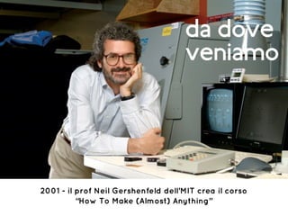 2001 - il prof Neil Gershenfeld dell’MIT crea il corso
“How To Make (Almost) Anything”
da dove
veniamo
 