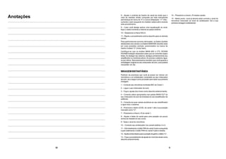 5
8 – Ajuste o controle de Ganho do canal de modo que o
visor do medidor direito composto por leds indicadores
permaneça em torno de “0” e nunca ultrapasse “+7”.Obs.:
somente o lado esquerdo do medidor estará ativo durante
este procedimento.
9 – Caso você deseje aplicar uma equalização ao sinal,
faça-o neste momento e retorne ao passo anterior.
10 – Desacione a chave SOLO.
11– Repita o procedimento acima descrito para os demais
canais.
Para performances sonoras otimizadas, os faders (botões
deslizantes) dos canais e os faders MAIN MIX deverão estar
em suas posições centrais, posicionados na marca de
Ganho Unitário “U” (Unity Gain).
Certifique-se que os botões MAIN MIX e CTL ROOM/
PHONES estejam abaixados antes que as conexões sejam
feitas.Ao desligar seu sistema, desligue primeiramente seu
amplificador ou monitores ativos.Ao acionar o sistema, ligue-
os por último. Recomendamos também que você guarde a
embalagem original do seu misturador de som, pois poderá
necessitar um dia.
MIXAGEMINSTANTÂNEA
Partindo da premissa que você já possui ao menos um
microfone e um sintetizador conectado ao seu misturador
de som, eis a seguir como proceder para obter sua primeira
mixagem:
1 – Conecte seu microfone à entrada MIC do Canal 1;
2 – Ligue o seu misturador de som;
3 – Faça o ajuste dos níveis como descrito anteriormente;
4 – Conecte cabos apropriados nas saídas MAIN OUT do
seu misturador de som às entradas do seu amplificador de
potência;
5 – Conecte as suas caixas acústicas ao seu amplificador
e ligue todo o sistema;
6 – Posicione o fader LEVEL do canal 1 até a sua posição
marcada como “U”;
7 – Pressione a chave L-R do canal 1;
8 – Ajuste o fader do canal para uma posição um pouco
acima da metade do seu curso;
9 - Teste o sinal do microfone;
10 – Conecte seu sintetizador nos canais estéreo 3 e 4;
11 – Gire totalmente o botão PAN do canal 3 para a esquerda
e gire totalmente o botão PAN do canal 4 para a direita;
12–Ajusteambosfadersparaaposiçãodeganhounitário“U”;
13 – Faça o procedimento de ajuste do nível dos sinais como
descrito anteriormente;
14 – Pressione a chave L-R nestes canais;
15 - Neste ponto, você já deverá estar ouvindo o sinal do
microfone misturado ao sinal do sintetizador. Eis a sua
primeira mixagem instântanea!
32
Anotações
 