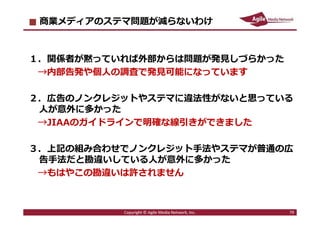 ステマ、ダメ、ゼッタイ。
79Copyright © Agile Media Network, Inc.
 