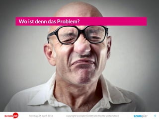 Die Story
User-
Engagement
Kanal-
Architektur
Content
Promotion
Dann um das „SCOM Framework“, mit dem wir unsere Strategien entwickeln
Prozesse
und Tools
Team &
Organisation
Sonntag, 15. Mai 2016 copyright Scompler GmbH (alle Rechte vorbehalten) 5
Die Content
Planung
Die Bedürfnisse
Die Conversion
Die Ziele
4.
Content Operations
Wie produzieren wir kontinuierlich
und wiederholbar „guten Content“?
3.
Content Distribution
Wie inszenieren Sie diesen Content
und distribuieren ihn?
2.
Content Strategie & Planung
Was ist unsere Story? Wie vereinen wir
unsere Ziele mit den Bedürfnissen
unserer Zielgruppen?
1.
Situationsanalyse
Was bedeutet für uns ganz
konkret „guter Content“?
1 2
3
4
5
6
78
9 10
 