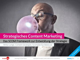 Das SCOM Framework für Strategisches Content Marketing
Think „better“. Not „more“.
copyright Scompler GmbH (alle Rechte vorbehalten) 1Sonntag, 15. Mai 2016
Von Mirko Lange, Scompler
 