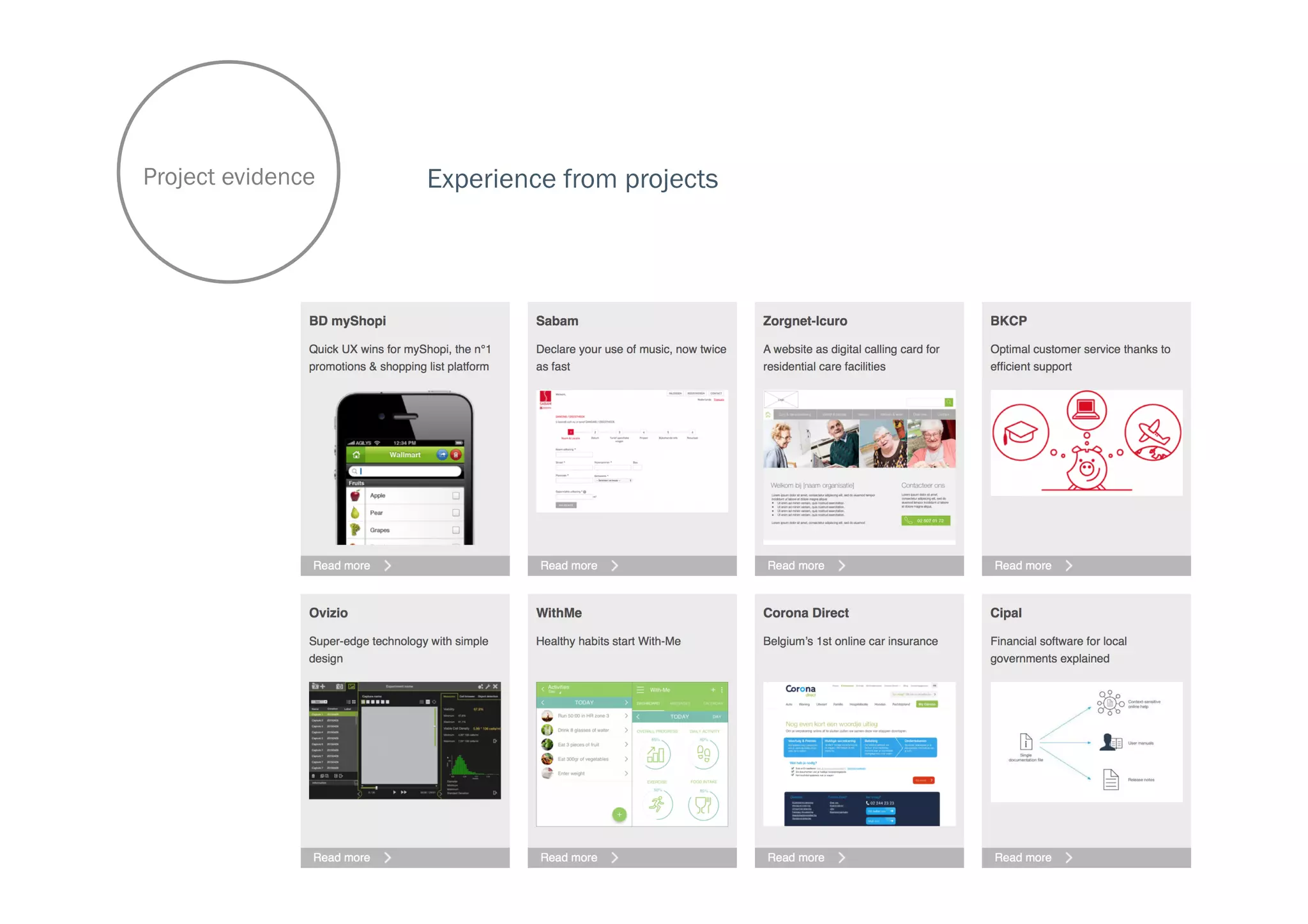 Project evidence Experience from projects
 