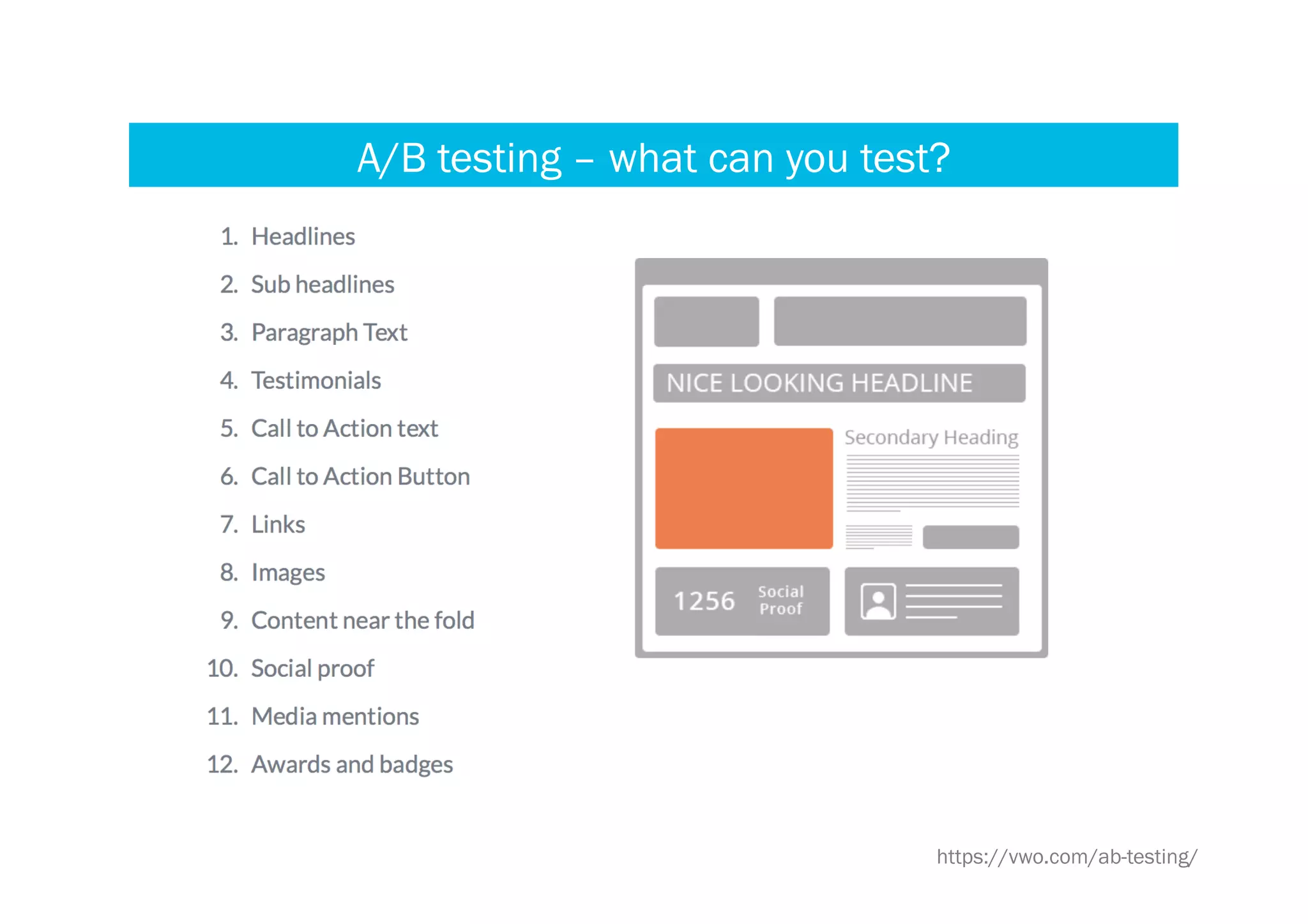 https://vwo.com/ab-testing/
A/B testing – what can you test?
 