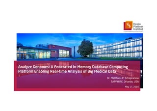 Analyze Genomes: A Federated In-Memory Database Computing
Platform Enabling Real-time Analysis of Big Medical Data
Dr. Matthieu-P. Schapranow
SAPPHIRE, Orlando, USA
May 17, 2016
 