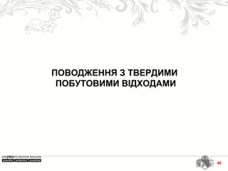 ПОВОДЖЕННЯ З ТВЕРДИМИ
ПОБУТОВИМИ ВІДХОДАМИ
40
 