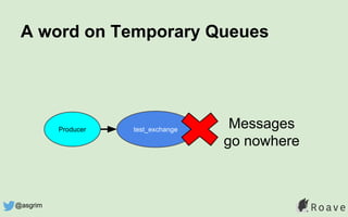 A word on Temporary Queues
test_exchangeProducer
Messages
go nowhere
@asgrim
 