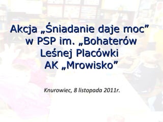 Akcja „Śniadanie daje moc”  w PSP im. „Bohaterów Leśnej Placówki  AK „Mrowisko” Knurowiec, 8 listopada 2011r. 